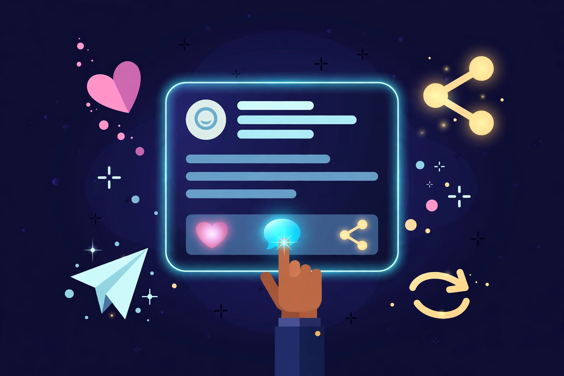 Professional social feed card with comment and engagement icons