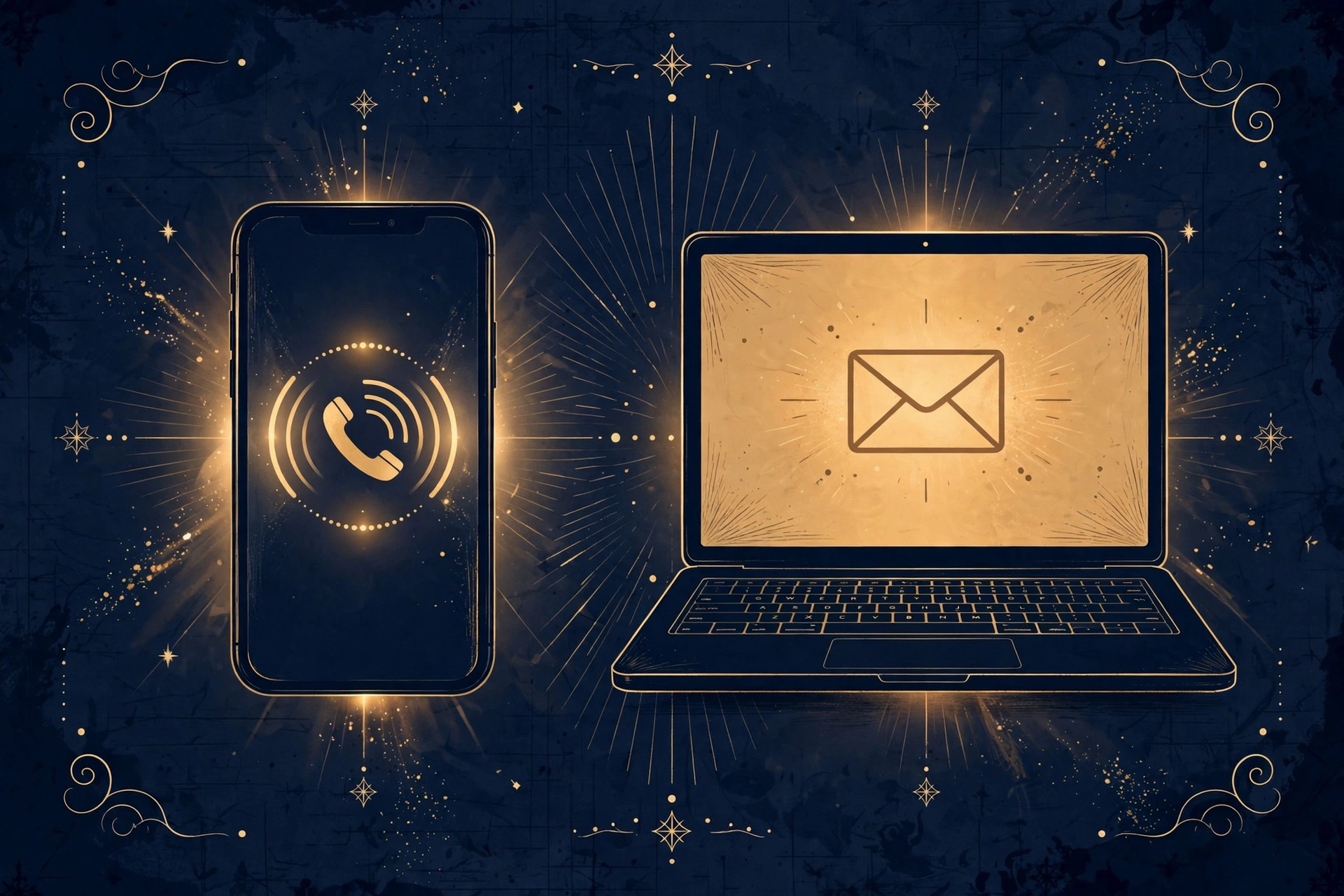 Phone and laptop showing the two follow-up channels: email and phone call