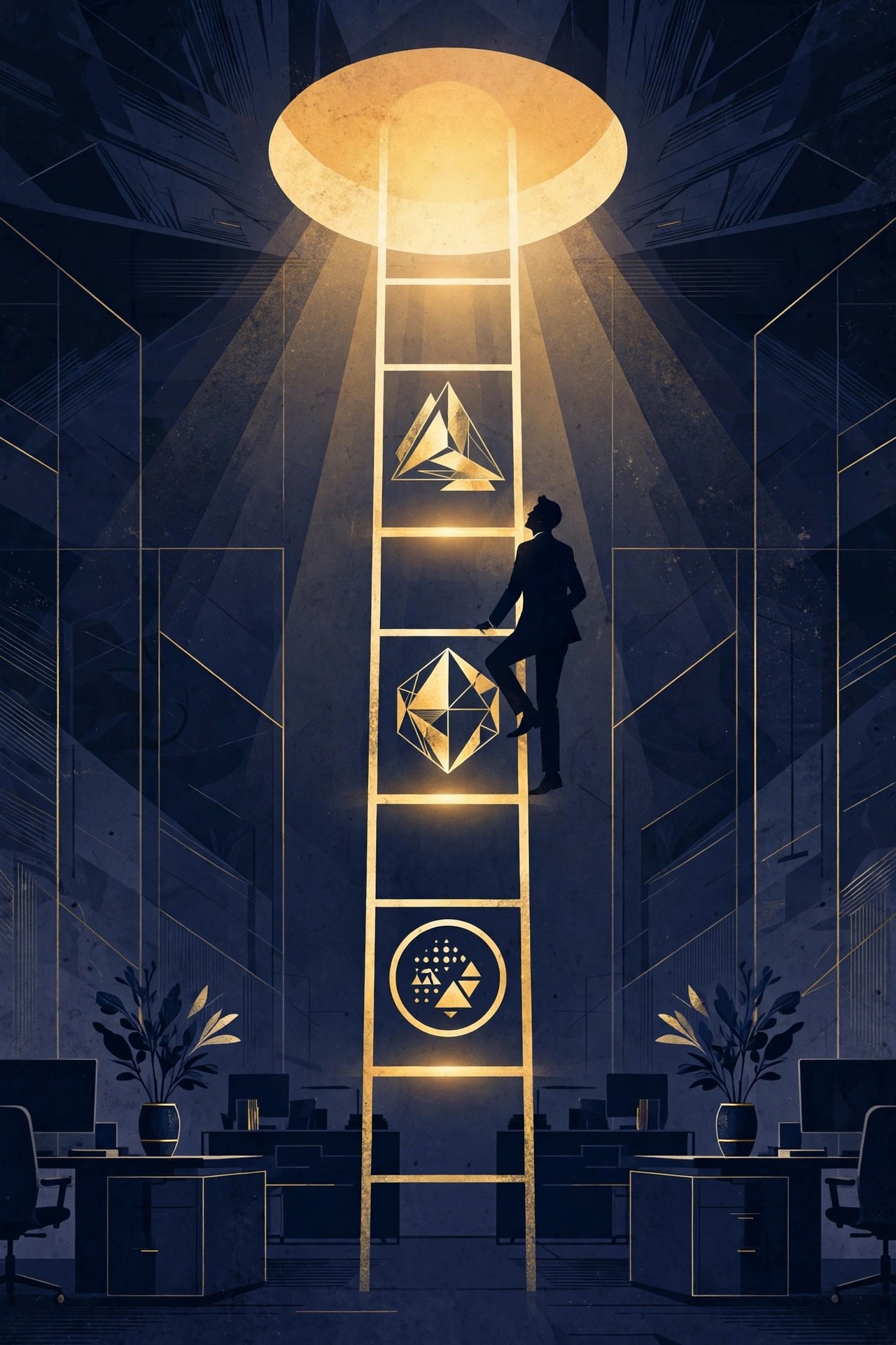 Career ladder illustration showing three levels of promotion