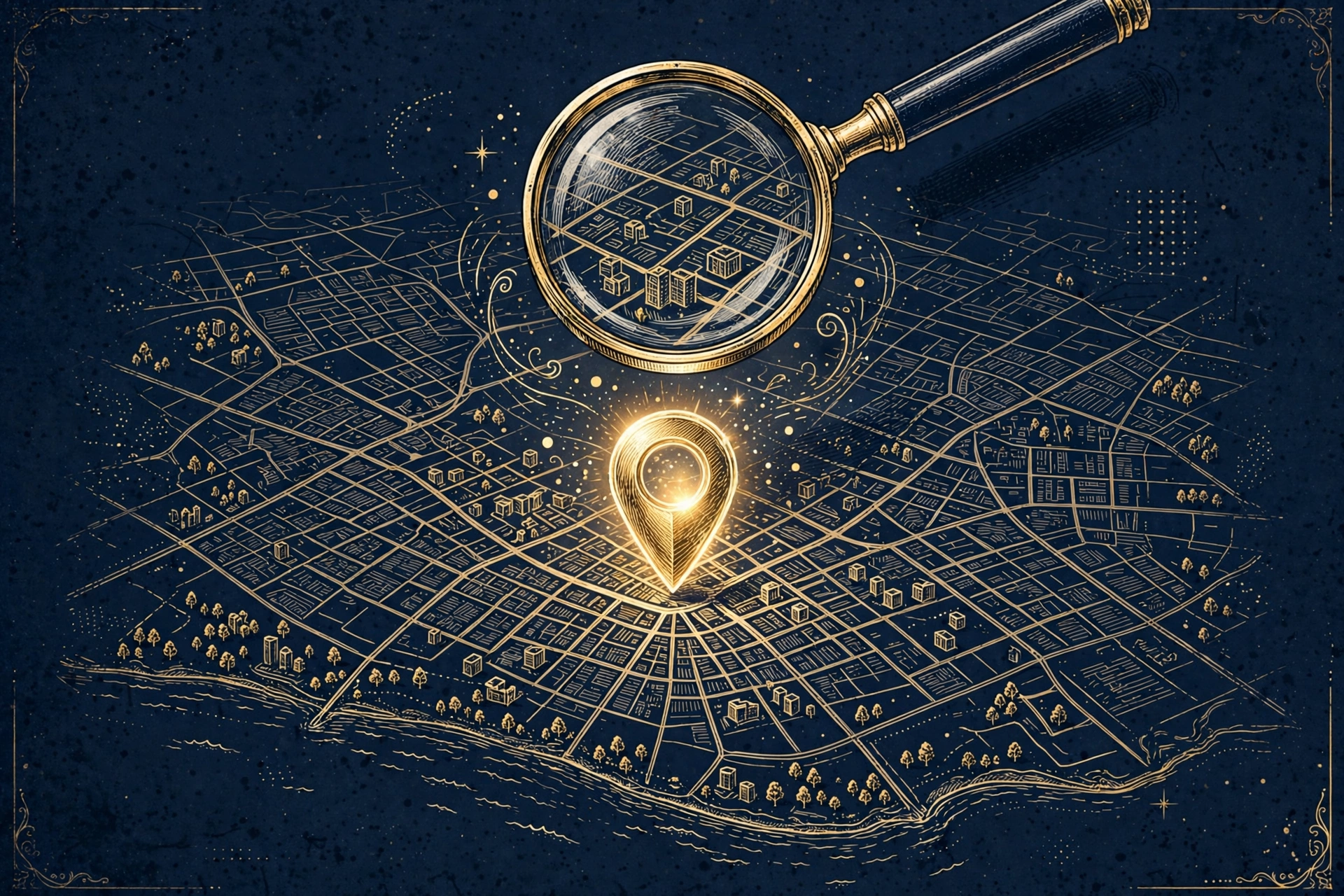 Illustration of a magnifying glass over a map location pin, representing how recruiters screen location details