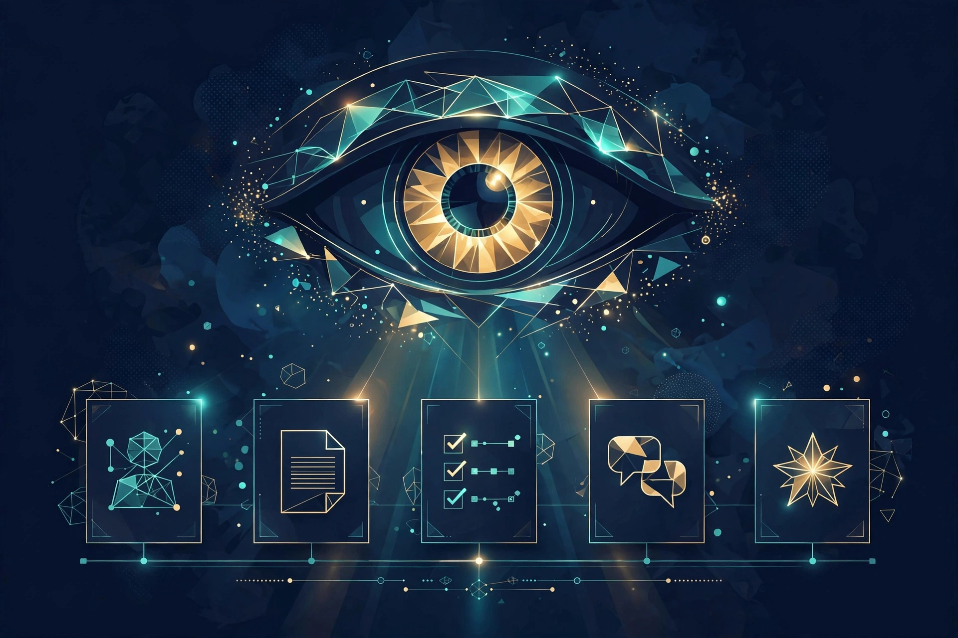 Illustrated eye scanning a timeline of resume documents, representing how hiring managers review long work histories