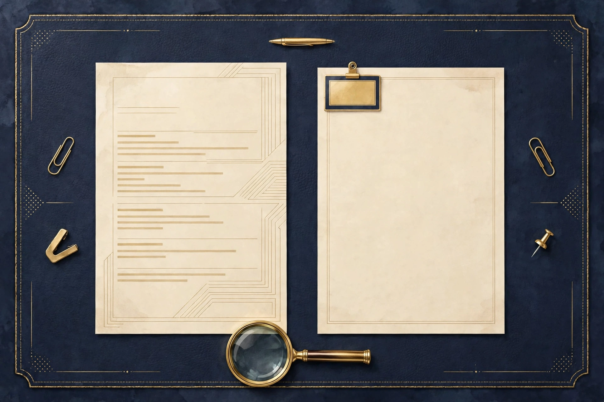 A hiring manager reviewing resumes with a magnifier