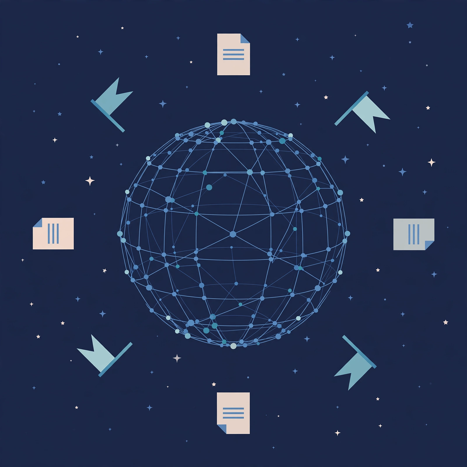 Globe surrounded by document and flag icons representing global CV conventions