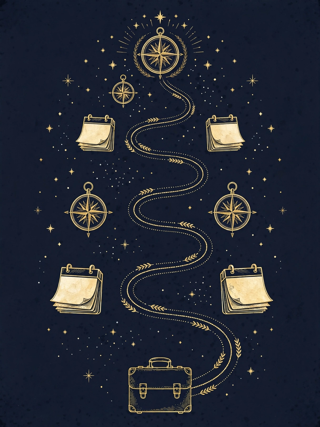 A timeline path with briefcase and calendar symbols, representing how to structure freelance work chronologically on a resume