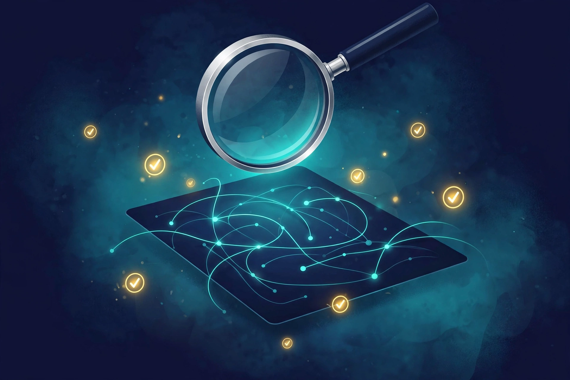Magnifying glass scanning a resume document for AI skills